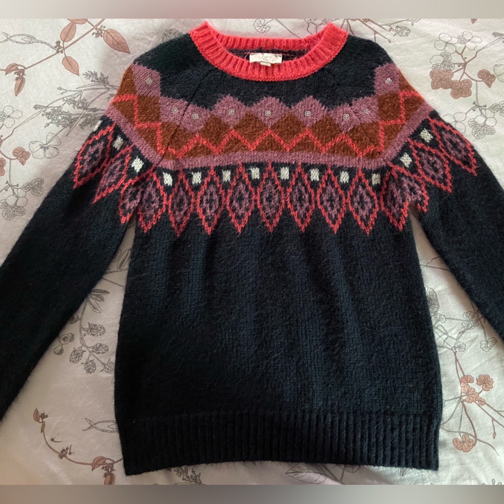 Patterned Fuzzy Sweater- LOFT SZ S
